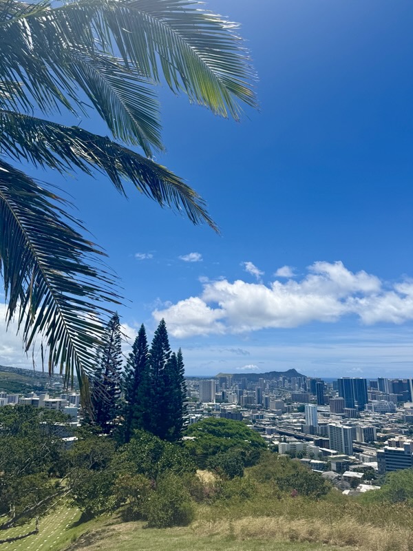 Blick vom Punchbowl Lookout auf Honolulu und den Diamond Head